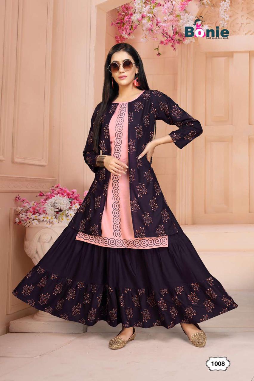 Bonie Chavi 2  Latest Fancy Regular Wear Rayon Printed Kurtis With Skirt Collection 
